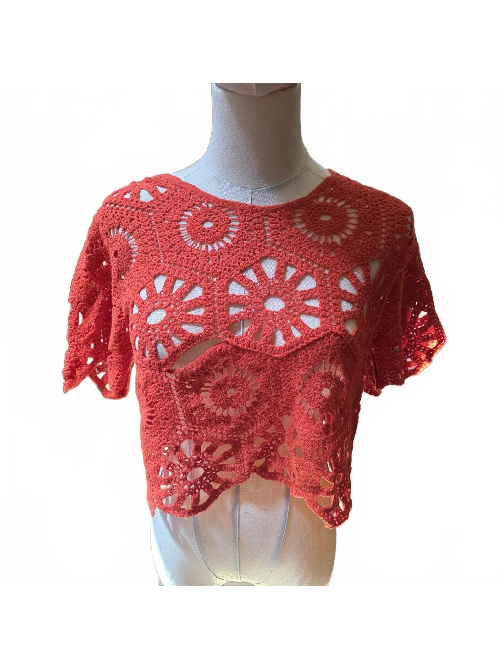Knit Short Sleeve Crop Top In Coral By Rebellion